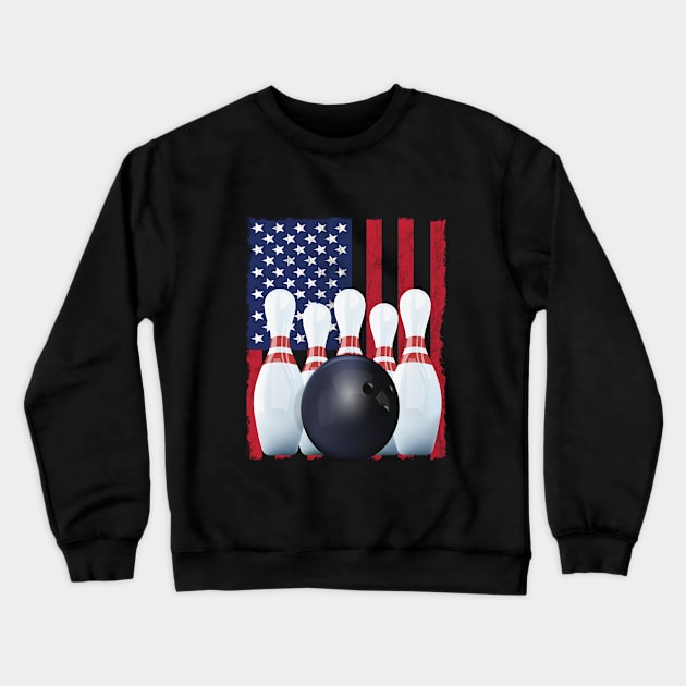 Bowling - Bowling USA Flag Crewneck Sweatshirt by Kudostees